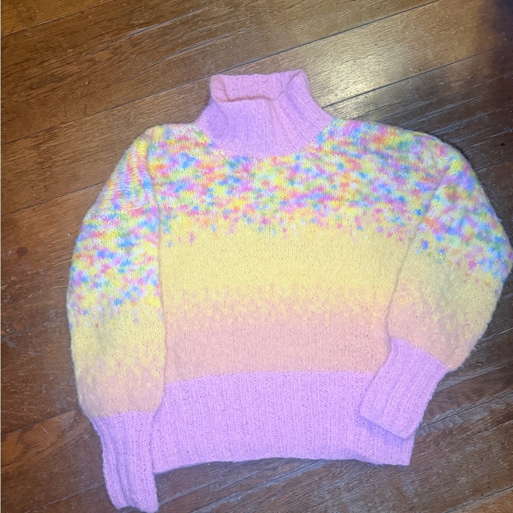 NWOT Rose Carmine Handmade Pastel Rainbow Women's Turtleneck Sweater